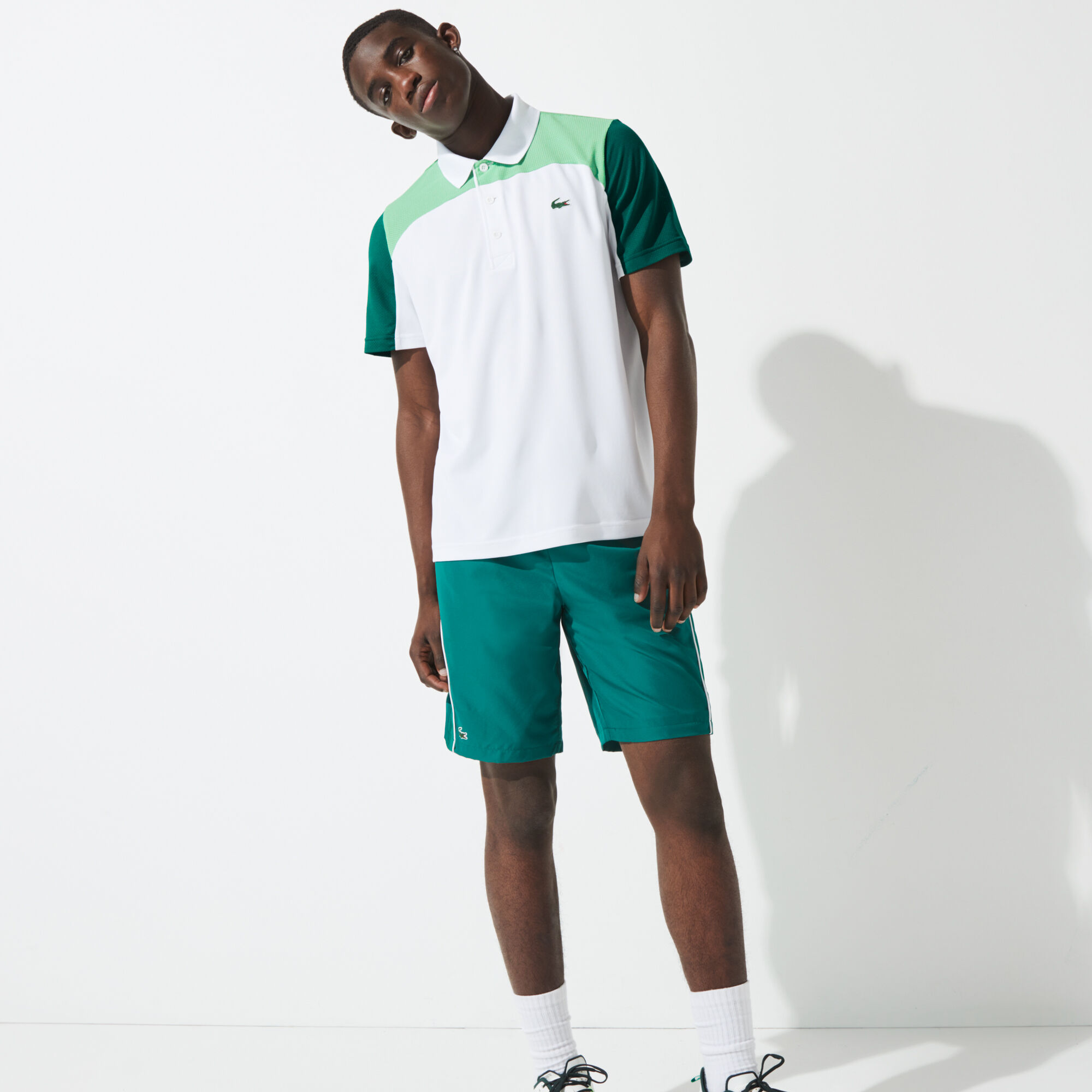 athletic shorts with polo shirt