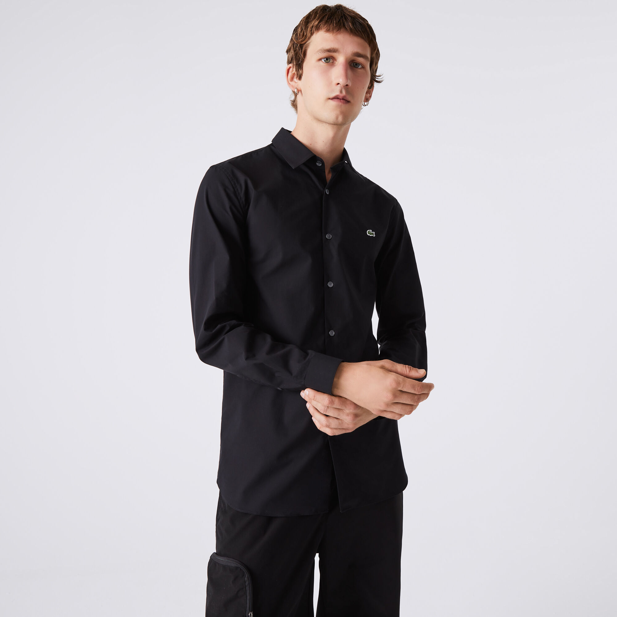 lacoste men's slim fit stretch cotton poplin shirt