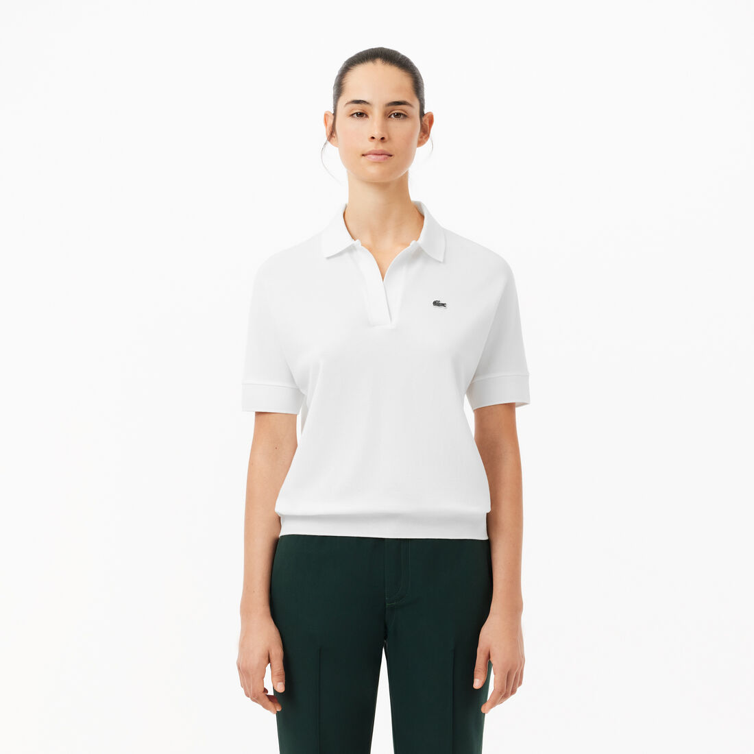 Open Neck Fluid Pique Polo Shirt