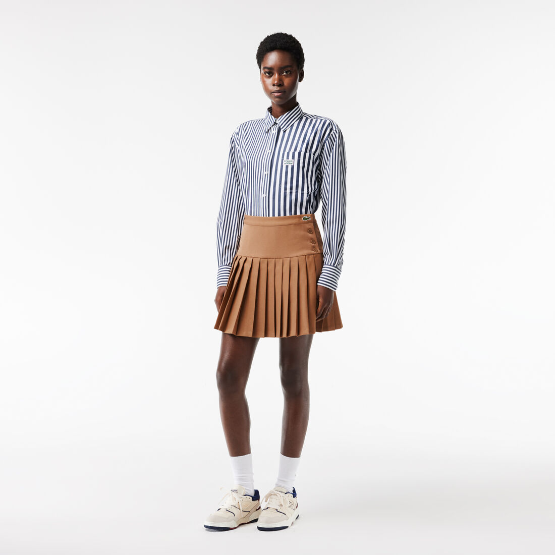 Short Pleated Button Waist Skirt